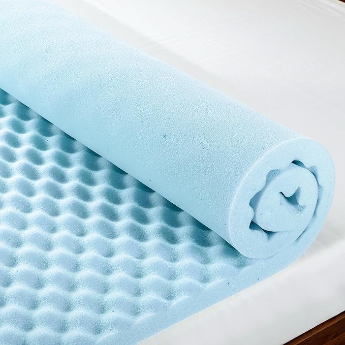 Best Price Mattress 2 Inch Egg Crate Memory Foam, Cooling Gel Infusion, Full Mattress Topper, Dorm Essentials, Blue