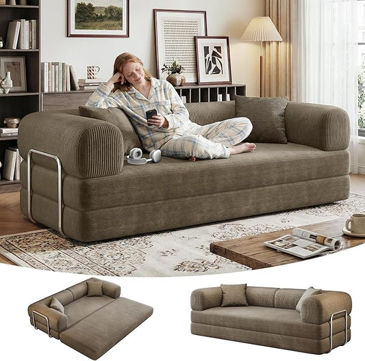 78 Inch Folding Convertible Sofa Bed, 4-in-1 Oversized Cloud Corduroy Upholstered Boneless Couch, Loveseat Sleeper with Pull Out Bed, Modular Futon Floor Sofa Couch for Living Room Bedroom Lounge