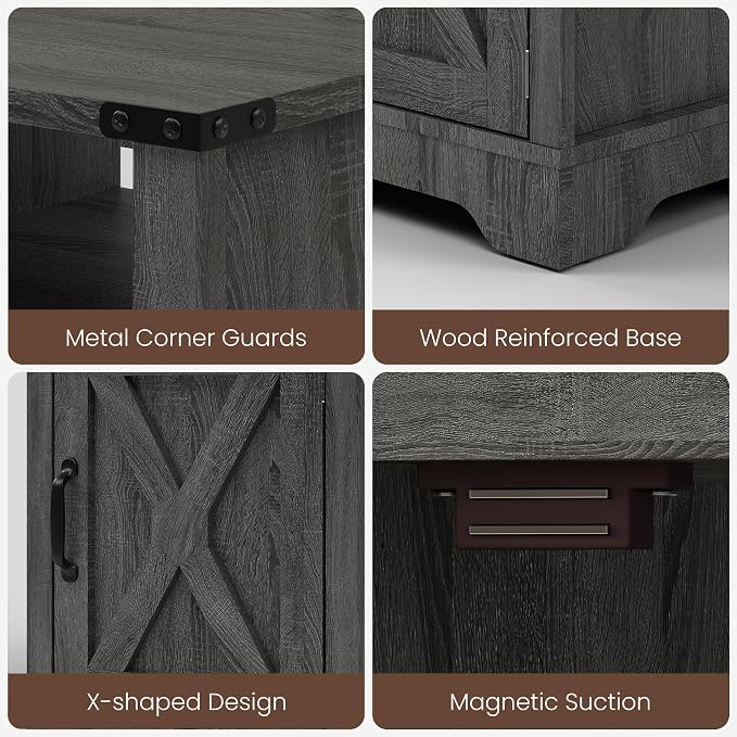 RoyalCraft 25" Tall Nightstands Set of 2, Farmhouse LED Nightstand with Charging Station, Wood End Table with Storage, Bedside Table for Bedroom, Dark Grey - Image 6