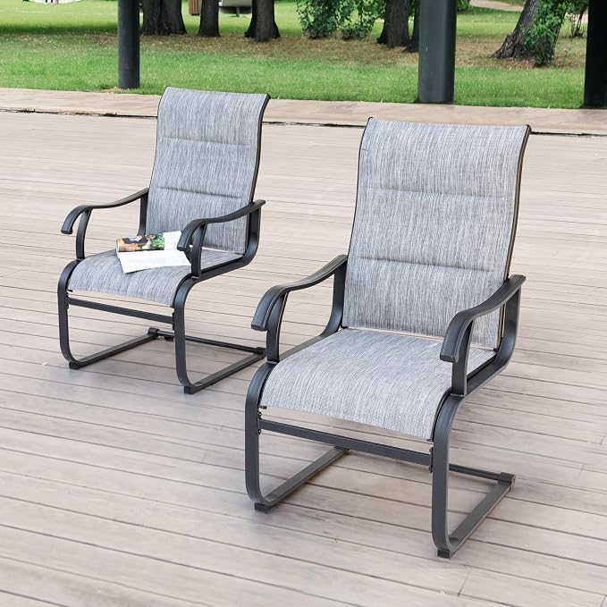 NUU GARDEN Set of 2 Patio Dining Chairs All Weather Outdoor Padded Textilene Chairs with High Back and Spring Motion Design Breathable Outdoor Dining Chairs for Deck Lawn Backyard Grey by NUUGARDENCORPORATION