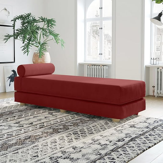 Jaxx Alon Daybed - Fold-Out Sleeper Chaise with Premium Memory Foam Queen-Size Mattress - Made in The USA - Berry Red