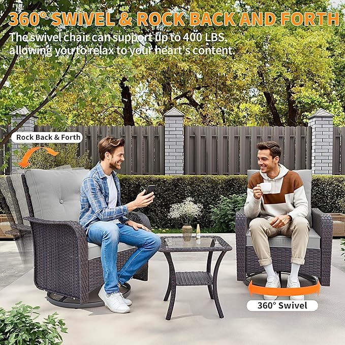 Gotland 12 Pieces Patio Furniture Set with Swivel Chair, PE Rattan Outdoor Furniture with 29.5'' High Backrest 4’’ Thick Cushions Coffee Table, Patio Set for Porch, Deck, Backyard, Gray