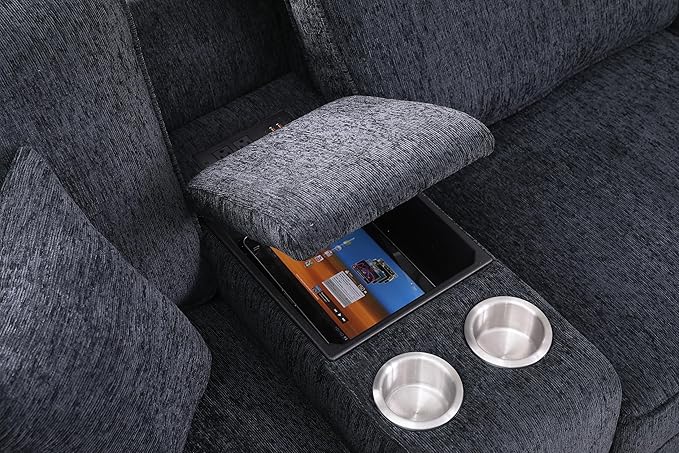 ERYE 151-Inch U-Shaped Sectional Sofa Chenille Upholstered Corner Convertible Sectional,9 PCS Modular Couch with Ottoman,Storage Console, Cupholders and Charging Station