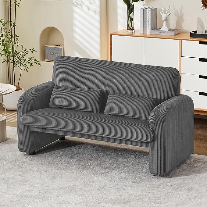 Morden Loveseat, Comfy Upholstered Corduroy Loveseat Sofa, 2-Seater Love Seat Couch for Living Room, Bedroom, Grey