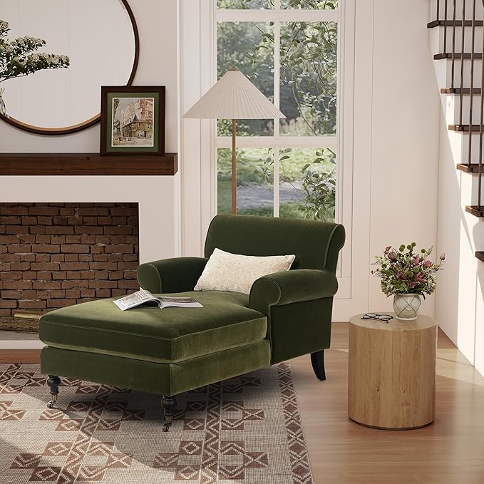 Jennifer Taylor Home Alana Lawson Chaise Lounge Chair, Olive Green Performance Velvet