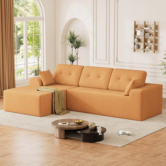 Ball & Cast 106" Cloud Sectional Couch, Compressed L-Shaped Sofa with Deep Seat Chaise, Boneless No Assembly Modular Couch, Foam & Spring Support, 2 Boxes (Left Facing, Chenille Orange)