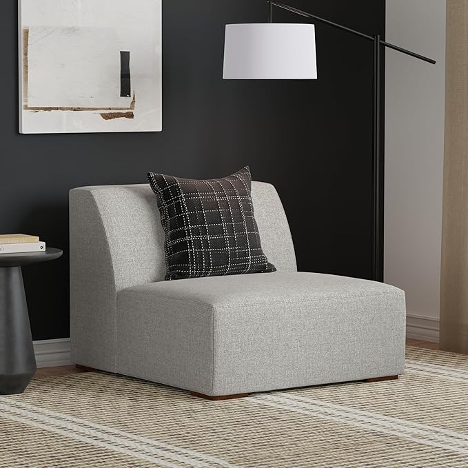 SIMPLIHOME Rex Center Sofa Module in 100% Recycled Polyester Tightly Woven Performance Fabric, Pale Grey, 34-inches Wide, Handcrafted Modern-Style Armless Sofa or Armless Chair for Living Room