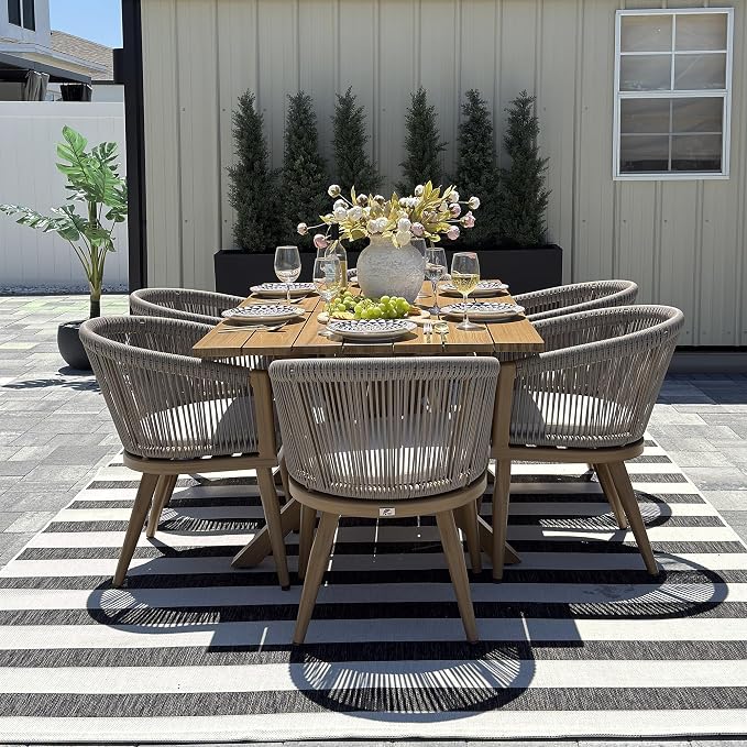PURPLE LEAF Patio Dining Set for 8 All-Weather Wicker Woodgrain Aluminum 10 Piece Oversized Outdoor Table and Chairs Set Included Cushions for Backyard Indoor Kitchen Outdoor Furniture Set Teak Color - Image 3