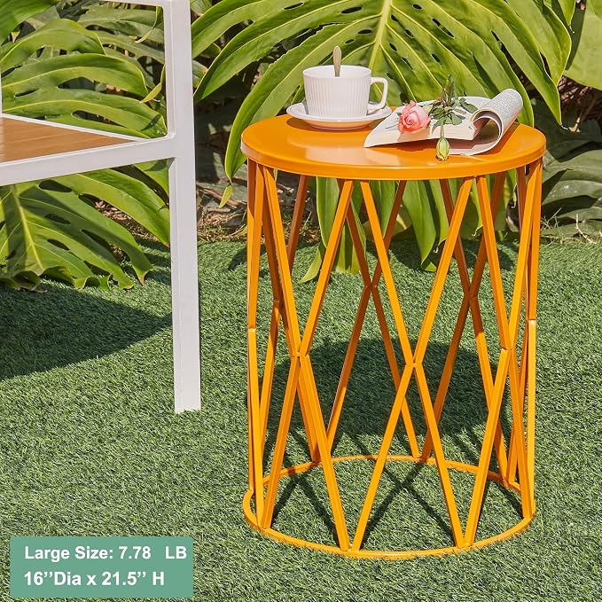 Y&M Set of 3 Metal Round Table, Coffee Table End Table for Indoor Outdoor Multifunctional Use, Heavy Duty Metal Plant Stand Decorative Garden Stool- Orange - Image 4