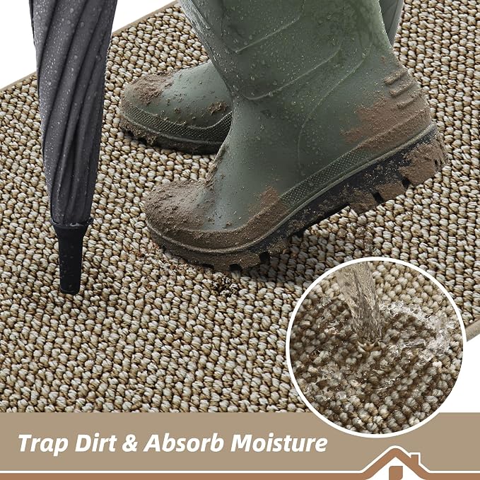 BEQHAUSE Dirt Trapper Door Mat 20" x 48", Non-Slip Washable Doormats Entrance Mat, Dirt Resistant and Absorbent Welcome Mat, Low Profile Floor Mats for Front Back Door and Entryway, Light Beige - Image 3