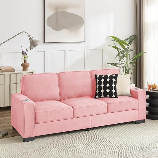 83" Modern Cloud Sofas for Living Room Bedroom, 3 Seat Modular Couch Soft Corduroy Upholstered Loveseat Couches with Cupholders for Home Apartment Office Studio