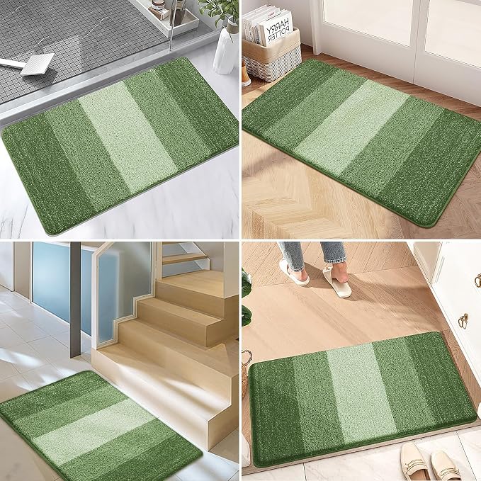 Kitinjoy Indoor Outdoor Door Mat, 36x24 Non-Slip Absorbent Dirt Trapper, Low-Profile Washable Inside Entrance Front Floor Mat, Sturdy Soft Entry Doormats for Entryway, Green - Image 6