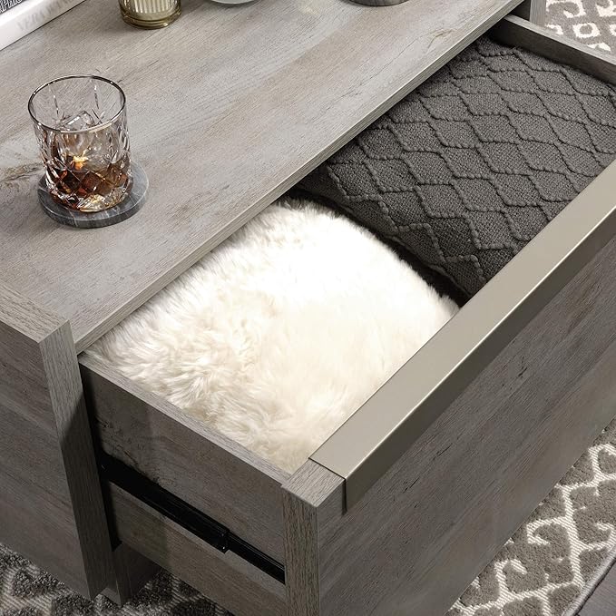 Sauder Manhattan Gate Square Coffee Table, Mystic Oak, 2 Drawers, Modern Farmhouse