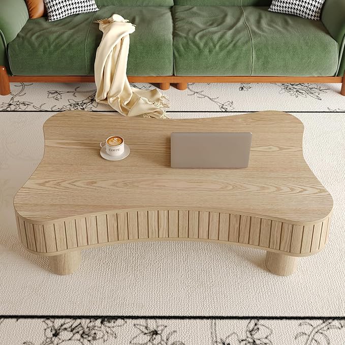 Cloud Lift Top Coffee Table with Storage, 42.52" Modern Lrregular Fluted Coffee Tables with Lifting Top,Cute Low Center Tables for Living Room, Apartment or Office-Natural