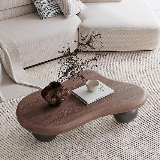 40" Modern Coffee Table Cloud Shape Low Center Table Cute Irregular Indoor Tea Table with 3 Ball Legs for Living Room Small Space, 40''L × 26.8''W × 11.7''H
