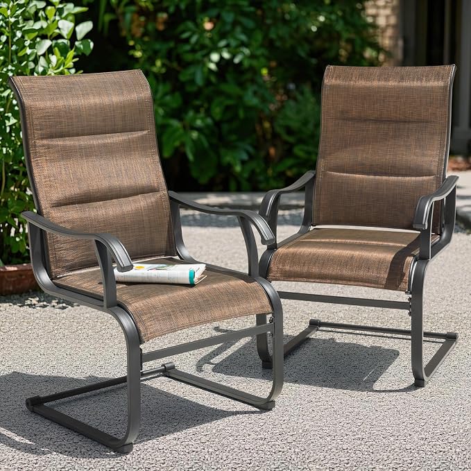 NUU GARDEN Patio Dining Chairs Set of 2, All Weather Outdoor Padded Textilene Patio Chairs, Breathable Spring Motion Textile High Back Outdoor Dining Chairs for Backyard, Lawn, Deck, Brown - Image 4