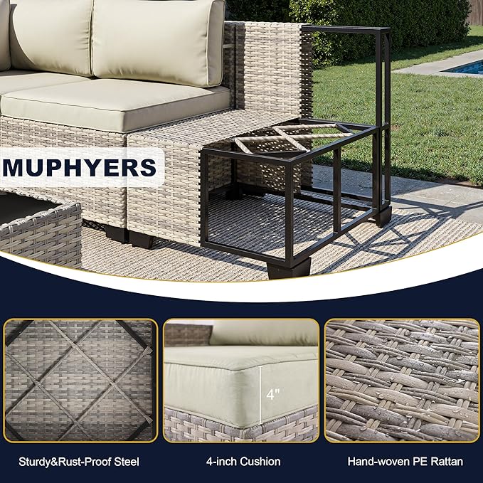 13-Piece Outdoor Patio Furniture Set with Rocking Swivel Chair, Wicker Rattan Sectional Sofa Conversation Set with Tempered Glass Table, Backyard Furniture, White