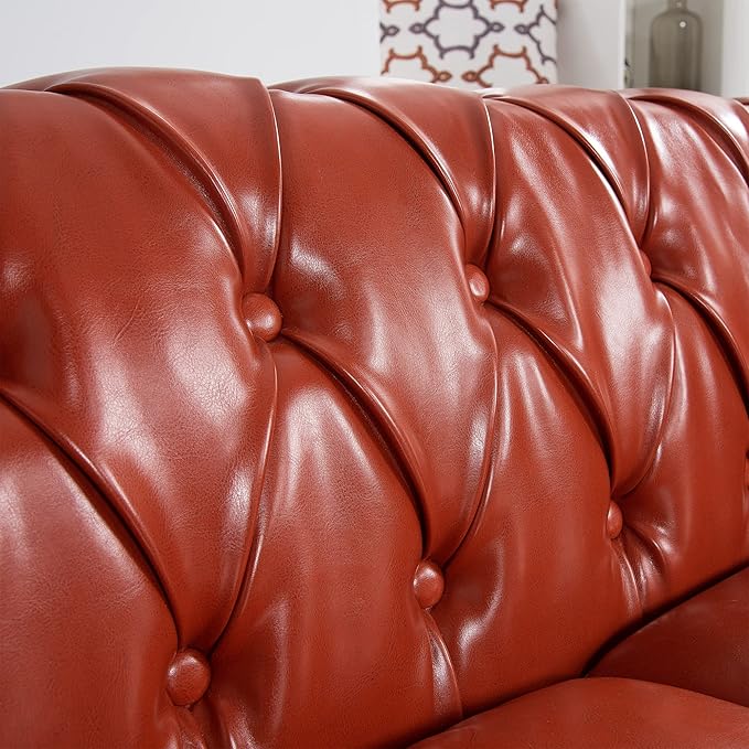 ERYE 84.5-Inch Classic 3 Seat Chesterfield Sofa Couches for Living Room Bedroom, 3 Seaters Button Tufted Faux Leather Upholstered Chesterfield Sofa Couch,Wood Legs | Button Tufted, Easy to Assemble, Nailhead, Removable Cushion