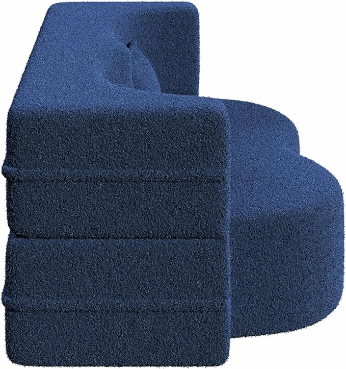 Ball & Cast 78" Floor Sofa Bed with 2 Pillows,Convertible Teddy Fabric Foam-Filled Sleeper Sofa Bed,Pull Out Couch Full Size Folding Mattress for Living Room,Playroom,No Assembly Required,Blue