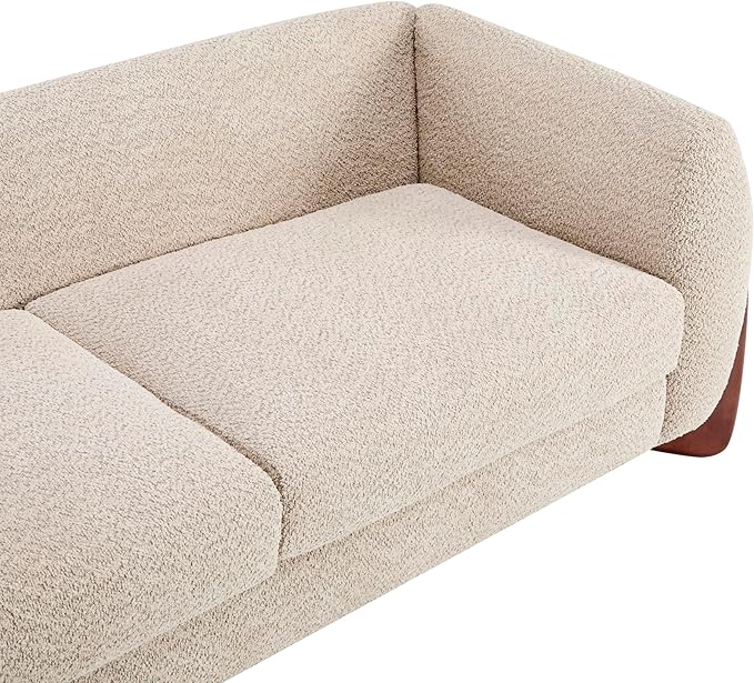 Merax 82 Inch Boucle Sherpa Sofa, Chenille Loveseat with Removable Cushions & Wood Legs, Modern Plush 3-Seater Couch for Living Room, Almond