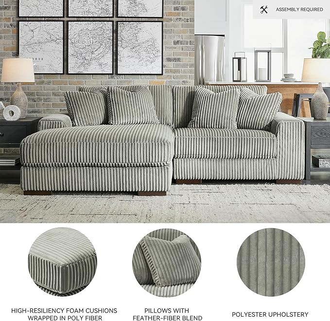 Signature Design by Ashley Lindyn Casual Left-Arm Facing 2-Piece Sectional with Chaise, Reversible Cushions and 4 Throw Pillows, Gray