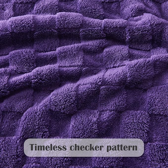 NEWCOSPLAY Super Soft Twin Blanket Purple Premium Silky Flannel Fleece 3D Checkered Lightweight Bed Blanket All Season Use (Purple Checkered, Twin(60"x80"))