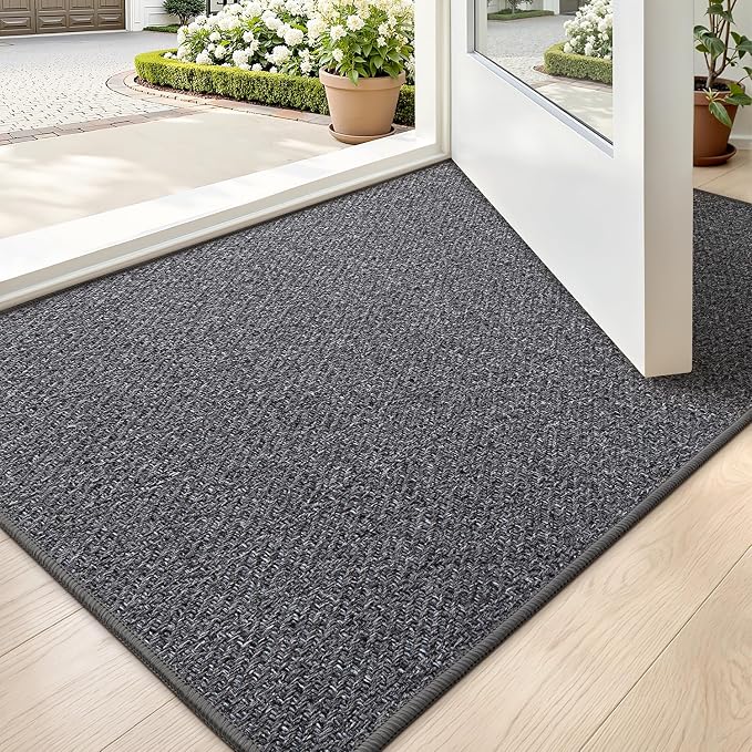 LUMI Ultra Thin Indoor Door Mat for Entrance 24"x36", Non Slip Entryway Mat, Low Profile Doormat, Unique Herringbone Design Carpet for Inside, Patio, Porch, Dark Gray by LUMI