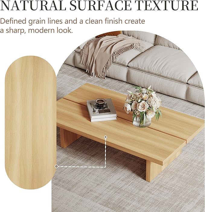 47.24" Modern Rectangle Coffee Table for Living Room, Light Wood Living Room Table, Natural Wooden Center Table, Japanese Tea Table for Home Office Apartment
