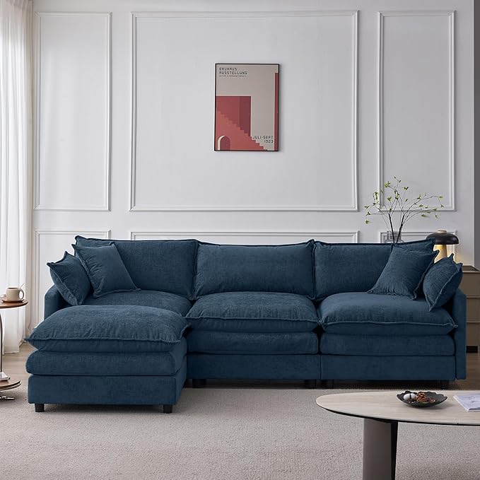 105" Oversized Modular Cloud Sectional Sofa Free Convertible L-Shaped Corner Sectional with Movable Ottoman, Chenille Upholstered Multiple Cushions Cloud Sofa Couches | Easy to Assemble