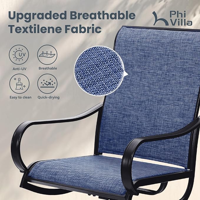 PHI VILLA Patio Swivel Dining Chairs Set of 2, All Weather Outdoor Chair with Textilene Mesh Fabric & Black Metal Frame for Outdoor Lawn Garden Poolside (Blue) - Image 4