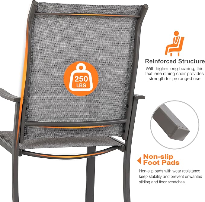NUU GARDEN Patio Dining Chairs Set of 2, All Weather Textilene Patio Chairs,Powder-Coated Metal Frame Outdoor Patio Bistro Dining Chairs for Lawn Garden Backyard, Light Gray - Image 6