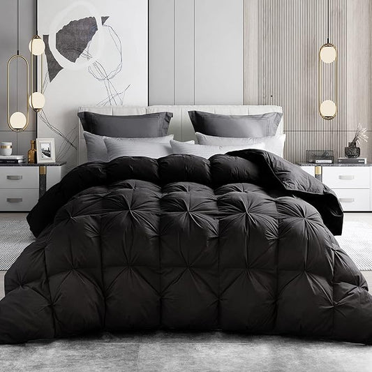 Alanzimo Hotel Grade Luxury California King 108x98 Medium Warmth Goose Down Comforter All Season - Ultra Soft 100% Down-Proof Cover Black Noiseless Warm Feathers Down Bedding Duvet Insert