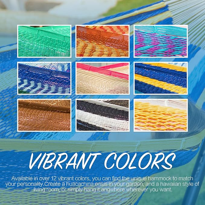 PNAEUT Handwoven Mayan Hammock, Thick Soft Rope Double Hammock for Outdoor Outside & Indoor, 600 lbs Capacity Heavy-Duty, Includes Tree Straps, Carabiners & Carrying Bag (Caribbean Sea, X-Large) - Image 7