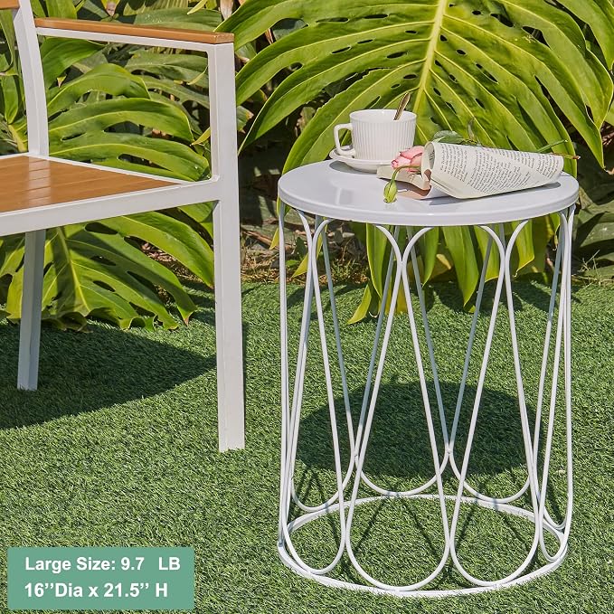 Y&M Set of 3 Stacking Coffee Table for Living Room, Round Metal Coffee Table, Indoor End Tables, Outdoor Garden Stool with Heavy Duty Metal Frame Modern Industrial Decor - Pure White (Ship from US) - Image 3
