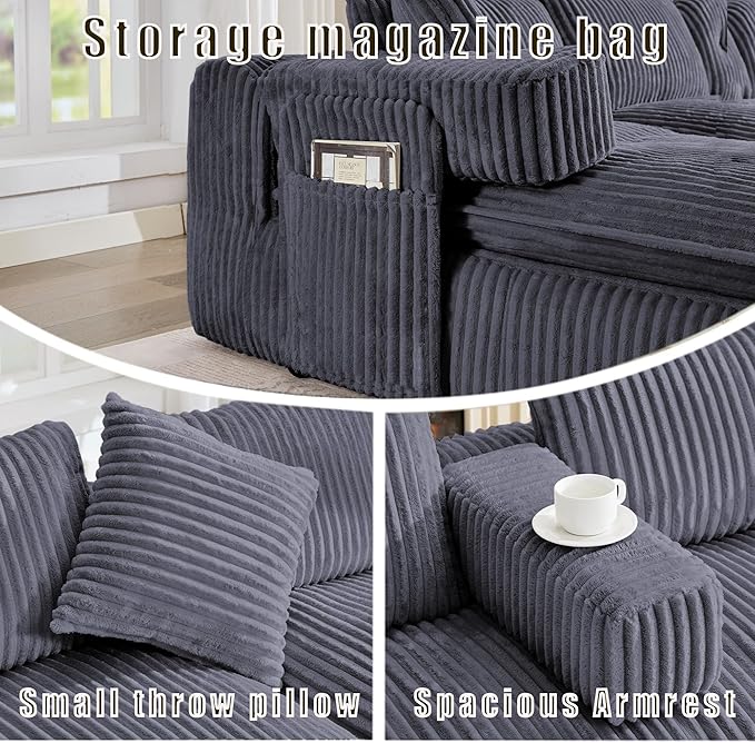 149" Oversized U Shaped Cloud Modular Sectional Sofa Boneless Couch with Double Chaise,Free Combination Convertible Floor Sofa Bed with Storage Pockets and Pillows | No Assembly