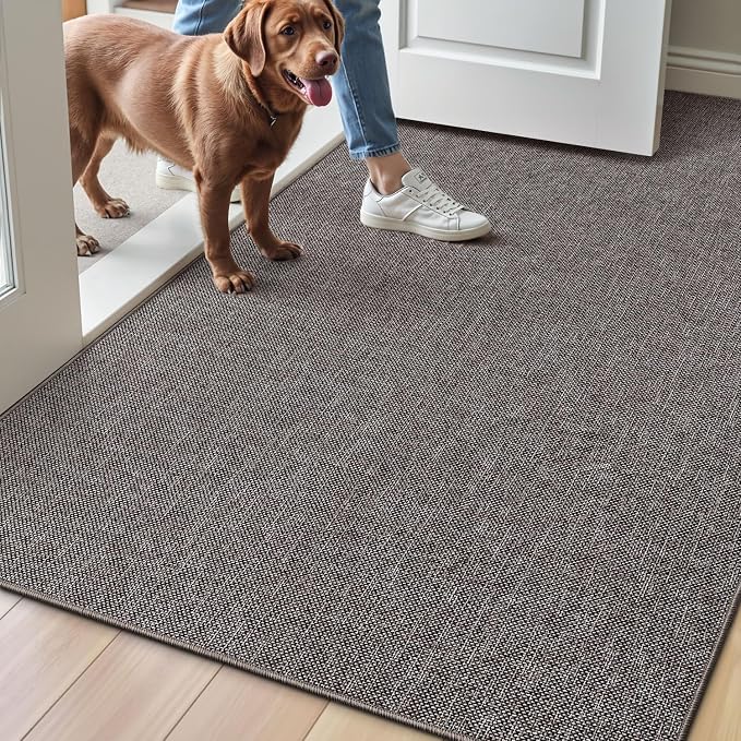 LUMI Ultra Thin Door Mat for Entryway, 48"x72" Low Profile Non Slip Rubber Backing Indoor Doormat, Easy Clean Welcome Entrance Mat for Inside House, Patio, Brown by LUMI
