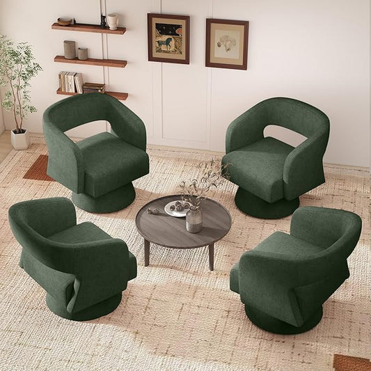 Nebuaegis Swivel Accent Chair Set of 4, Modern Comfy Chenille Barrel Chairs, Oversized Upholstered Round Arm Chair for Living Room, Bedroom, Reading Room, Green