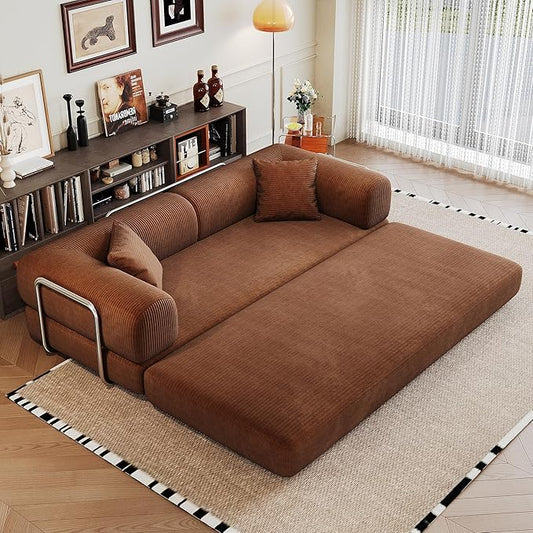 Ball & Cast 78.8" No-Assembly Compressed Sofa Bed, Convertible Floor Futon Couch with Pillow Backrest & Armrest, Boneless Modular Sleeper Sofa in Corduroy for Living Room Bedroom, Brown