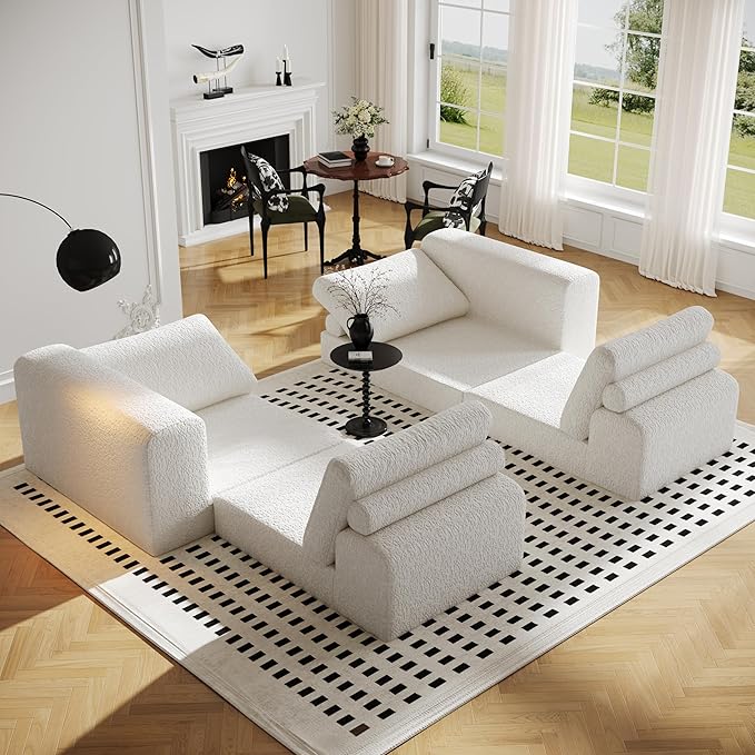 Cloud Modular Sectional Sofa, DIY Combination Modular Couch for Living Room, Unique Knitted Fabric Love Seat Couches with 2 Pillows, 2 Seater Comfy Sectional Couch with No Assembly (Beige)