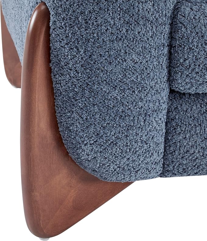 Merax 63 Inch Modern Boucle Upholstered 2-Seater Sofa, Chenille Fabric Loveseat with Solid Wood Legs, Low Profile Small Couch for Living Room, Navy Blue