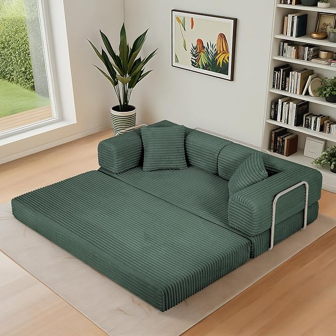 Eafurn 4-in-1 Convertible Folding Sofa Bed Boneless Loveseat Sofa in a Box - Foam Sleeper Couch with Fxied Frame, Modern Corduroy Upholstered Floor Couch & Fold Out Mattress | Breathable material, Fixed-shape Frame