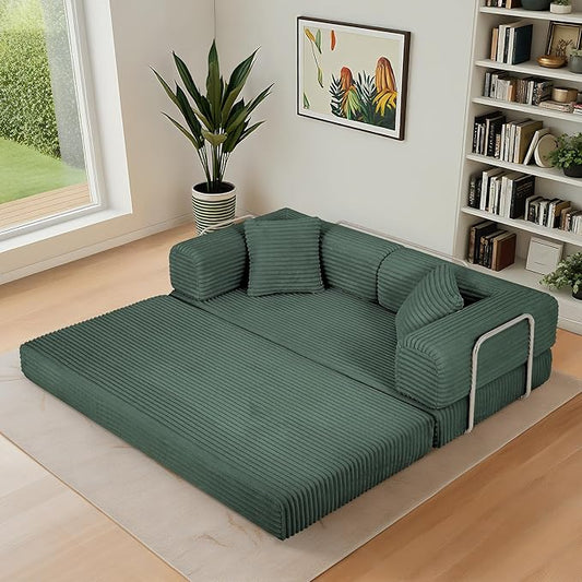 Eafurn 4-in-1 Convertible Folding Sofa Bed Boneless Loveseat Sofa in a Box - Foam Sleeper Couch with Fxied Frame, Modern Corduroy Upholstered Floor Couch & Fold Out Mattress | Breathable material, Fixed-shape Frame