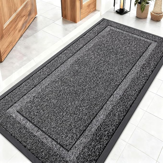OLANLY Front Door Mat Indoor Outdoor Entrance, Waterproof All-Season, All-Weather Doormat, Sturdy Natural Rubber, Low Profile, Easy Clean Patio Porch Entryway Mat, 47x23, Black and White by OLANLY