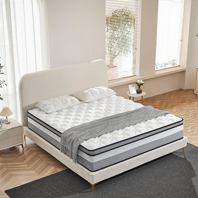 Queen Mattress, 12 Inch Cooling Hybrid Queen Size Mattress in a Box, Medium Firm with Gel Memory Foam & Pocket Coils, Motion Isolation, Pressure Relief, CertiPUR-US