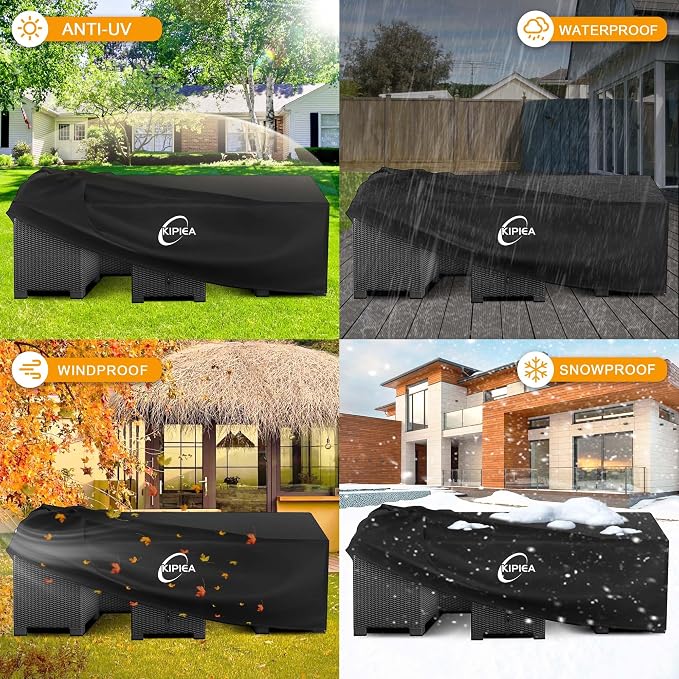 Kipiea Outdoor Furniture Covers Waterproof, 420D Heavy-Duty Patio Furniture Set Covers, No Tears Anti UV No Fading (98" L×83" W×36" H) - Image 8
