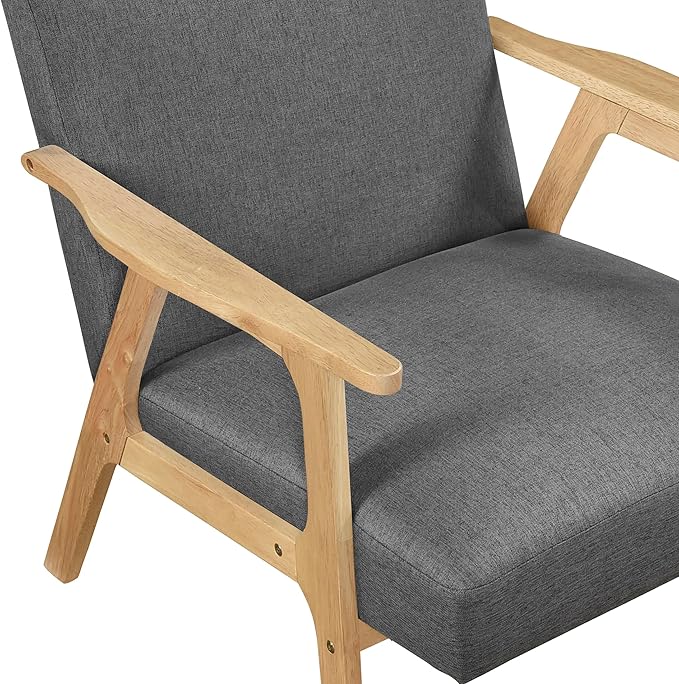 Lexicon Mid Century Modern Accent Chair, Upholstered Lounge Armchair, Single Sofa Seat, Natural Finish Solid Wood Framed Comfy Side Chairs for Living Room/Bedroom/Office/Waiting Area, Dark Gray