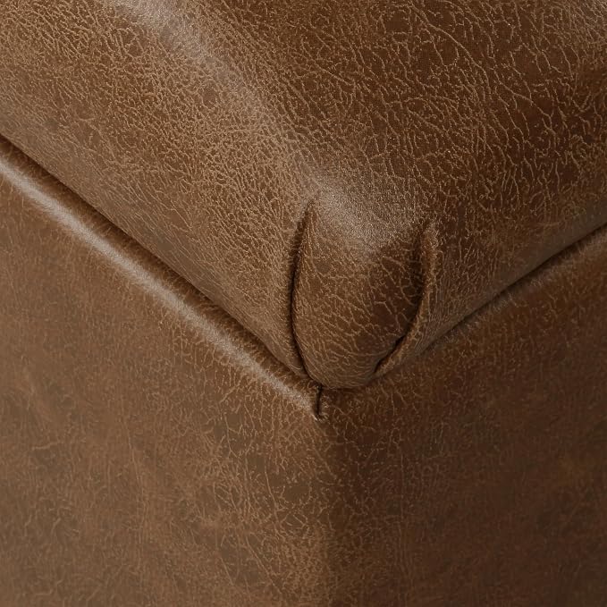 Homepop Home Decor | Button Tufted Storage Bench | Ottoman Bench with Storage for Living Room & Bedroom, Distressed Brown Faux Leather - Image 7
