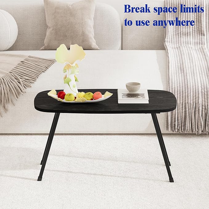 Foldable Coffee Table for Small Spaces,Small Coffee Table Folding,Rectangular Center Table for Living Room, Modern Floor Table,Mid Century Low Tables for Home, Office, Dorm,Easy Assembly,Black