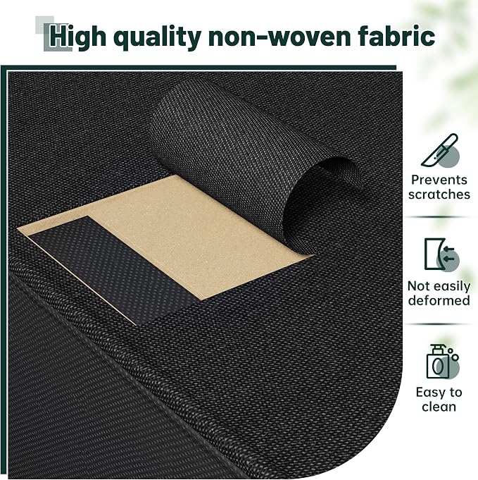 EnHomee 17.8" W Nightstand, End Table with Fabric Drawers and Open Wood Shelf Storage,Safety Netting on 2 Sides of Night Stand,Bedside Table with Metal Frame for Bedroom,Closet, Dorm,Black and Gray - Image 6