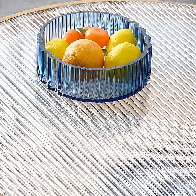 Mid Century Modern Coffee Table with Glass Top and PE Rattan Storage Shelf, 2-Tier 35 Inch Solid Wood Round Boho Coffe Table, Unique Center Table for Livinig Room Apartment Small Space